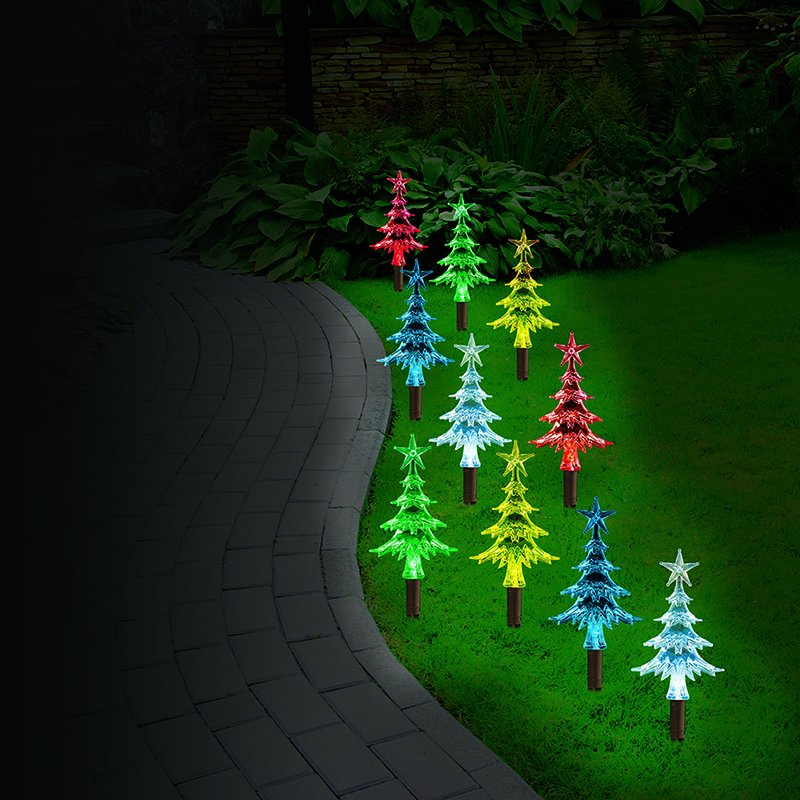 SOLAR MINI TREE PATH LIGHTS 10pc | Starlight Christmas & Party Superstore