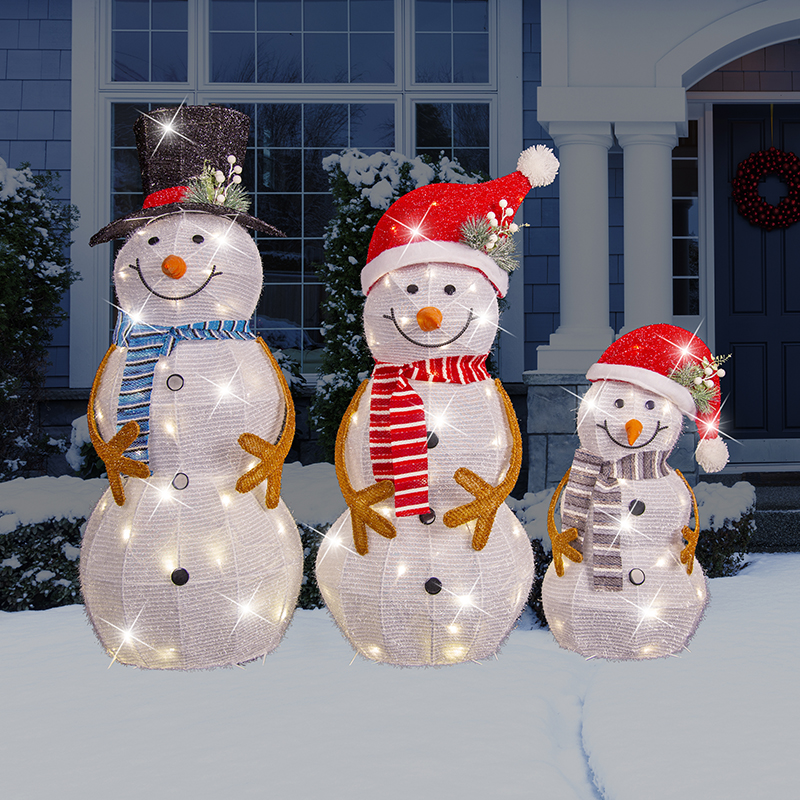 LED MESH TINSEL SNOWMAN FAMILY 3pc | Starlight Christmas & Party Superstore